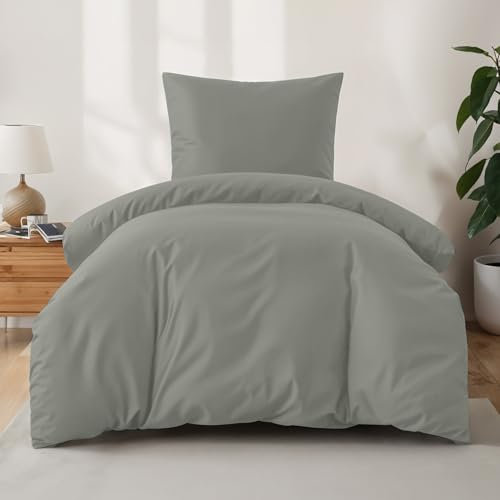 Dreamzie Bettwäsche 135x200 Baumwolle - Anthrazit - Bettbezug 135x200 und Kissenbezug 80x80 cm - Oeko-Tex Zertifiziert - Bettwäsche-Sets 2teilig