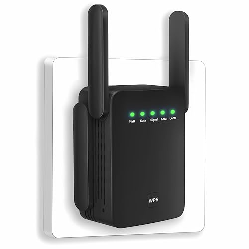 Repetidor WiFi, Amplificador de señal WiFi,repetidor WiFi de señal WiFi Potente, WPS, 4 Antenas, Dos Puertos LAN, con una Cobertura de 1100 pies Cuadrados. AmplificadorWiFi en casa y en la Oficina