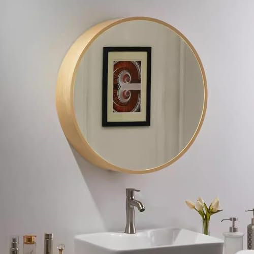 VJDKGUIDC Mueble de baño Redondo Mueble de Almacenamiento de Pared con Espejo de tocador Redondo en Nogal Negro (50 cm) Diseño Moderno y solución Que Ahorra Espacio para baños pequeños