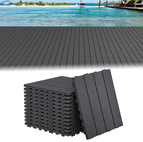UISEBRT Terrassenfliesen Balkonfliesen mit Aussehen der Holzmaserung, Klickfliesen Terrasse für Balkon Garten, Wetterfeste Platten mit Drainagefunktion, 30x30 cm - Anthrazit(22 Stück=2㎡)