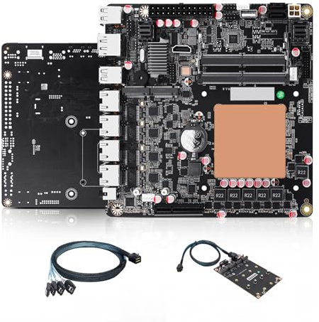 AIOPCWA NAS Mainboard 6 Bay, 6X M.2 NVMe Mini ITX Motherboard Core i5 12450H, DDR5 16GB RAM 512GB SSD PC Motherboards with PCIe4.0×4, 4 Port i226-V 2.5GbE LAN, USB3.2(with Adapter)