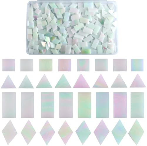 SOFPLATE 1 Box 200 Stück 4 Stile Buntglas Mosaikfliesen Kleine Glasmosaikstücke Schillernde Dreiecke Quadrate Rauten Rechtecke Bastelfliesen Cabochons Für Handgefertigte Kunsthandwerksprojekte DIY Dek