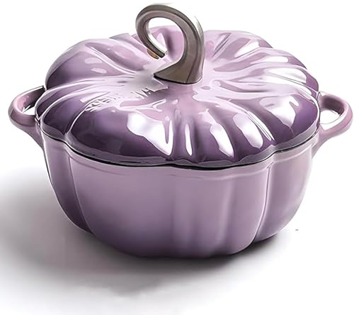 Olla de cocina de hierro fundido con forma de calabaza con tapa y asas, olla antiadherente para Halloween, utensilios de cocina esmaltados, olla y olla de sopa