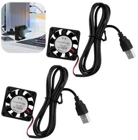 2 Stück 40 x 40 x 10 mm DC 5 V USB Mini Kühlventilator mit Drähten, 4010 leiser Kühlventilator, Hülsenlager USB-Anschluss, bürstenloser DC-Lüfter (Schwarz)