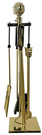 5-teiliges Kaminwerkzeug-Set, antikes Messing, groß, für den Außenbereich, für drinnen und draußen, Stover Herd, Zange, Schaufel, Bürste, Schürhaken, Zubehör