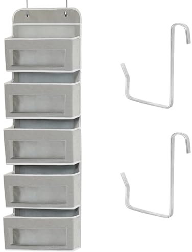 Lunaanda Étagère À Suspendre,Organisateur De Porte Suspendre avec 5 Compartiments,2 Crochets, Organisateur À Accrocher sur La Porte, Pliable, pour Cuisine, Cadres De Porte, Chambres À Coucher