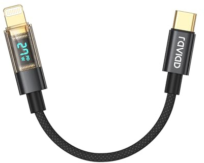 RAVIAD Câble USB C vers Lightning Court 15CM [Certifié MFi] Câble USB C iPhone Chargeur Rapide Power Delivery Fil Lightning USBC pour iPhone 14 13 12 11 Pro Max Mini XR XS X 8 7 Plus 6s 6 SE - Noir