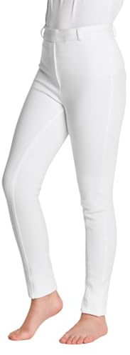Farnell Grip Seat Children’s Jodhpurs - Unisex Equestrian Trousers with Full Grip Silicone Seat, Durable Stretchy Fabric, Pull-On Style, Elastic Waistband & Belt Loops - 9-10 Years - White