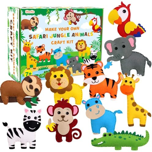 Charfia 10 Stück DIY Nähset Kinder ab 6 Jahre, Waldtiere Filz Nähen Kinder, Kiddy Wunder Nähspaß Handwerker Set (Grüner)