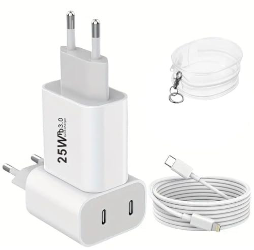 Chargeur Rapide 25W, USB-C 2 Ports, pour iPhone 16 Pro Max et pour Samsung Galaxy S24, S23, S22, S21, S20, A15, A14, et 1pc Boîte pour Transporter de Chargeur.