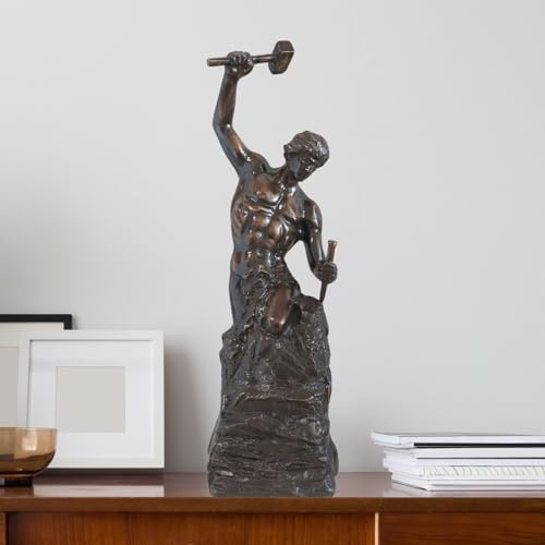 Statua in bronzo a forma di uomo fatto da sé, 47 cm, scultura ispiratrice fatta a mano, arte motivazionale con martello per decorare casa e ufficio, per uomini, laureati, leader
