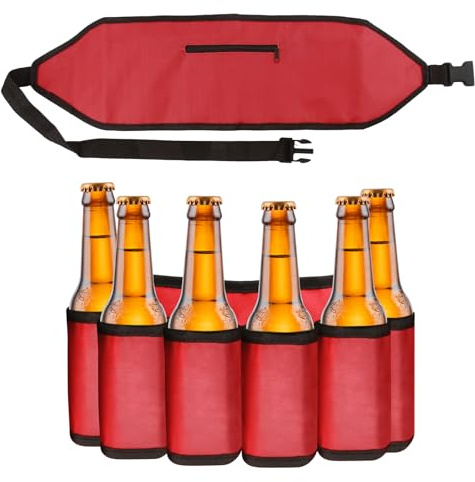 Biergürtel Bierhalter Portable Trinker Bier Soda kann Gürtelhalter 6 Getränke,Getränke Gürtel Bierdosen Gürtel Bierholster für Festivals JGA's Parties Karneval und Camping.Beer Festival Gadget (Rot)