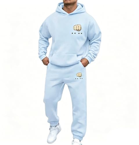 WAZHAKU Jogginganzug Herren Lang Trainingsanzug Sportanzug Baggy Sportbekleidung Zweiteiler Outfit Y2K Hip Hop 2-Teilig Hoodie und Jogginghose Casual Hausanzug Bequemer Tracksuit Jogging Anzug