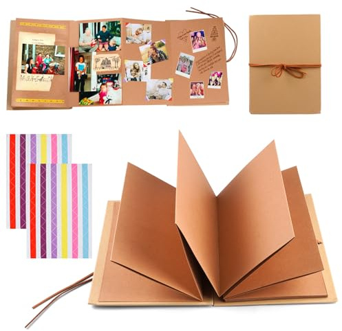 Album Fotografico Fai da Te 15x21 cm Scrapbooking Album in Carta Kraft con Pieghevole a Fisarmonica e Angoli Adesivi Colorati, Perfetto per Matrimoni, Viaggi, Compleanni e Ricordi di Famiglia