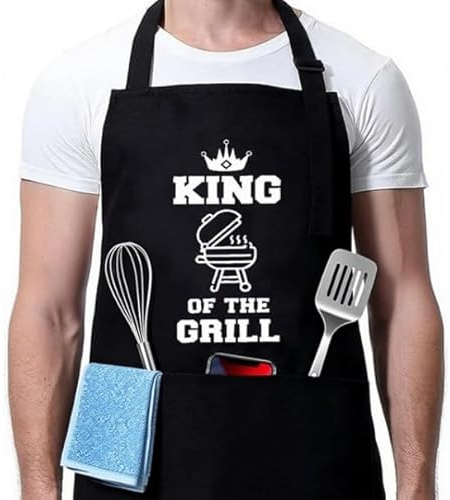 Grillschürze für Männer, BBQ Schürze mit King of The Grillz, Grillschürze Lustig, Professionelle Grillschürze, Lustige Kochschürze fur Herren, für Männer, Papa, Mann oder Freund zum Geburtstag
