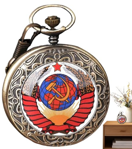 Xinhuju Montre de poche - Symbole marteau et faucille - Visage chiffres arabes - Montre mécanique antique avec finition bronze pour homme - Tenue rétro et classique - Accessoire de style, rouge, Siehe