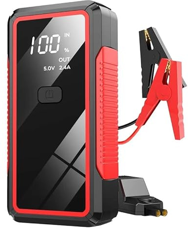 EAFCAuto 2000A 12V Arrancador portátil de batería para Coche, iluminación LED, SOS, Carga Rápida, Dispositivo de Arranque de Refuerzo para diésel de 4 l y Gasolina de 6 l (Negro+Clip Inteligente)