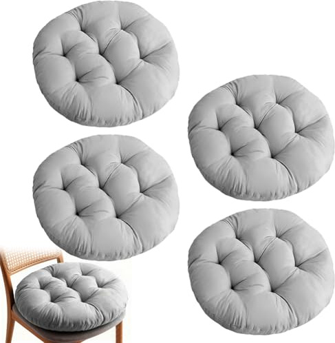 LOMUG 4er Set Sitzkissen Outdoor Rund 40cm Bodenkissen Rund Waschbare Sitzpolster Stuhlauflage Stuhlkissen Polster Auflage für Outdoor Indoor Gartenstuhl Büro Konferenzraum Esszimmerstuhl (Dunkelgrau)