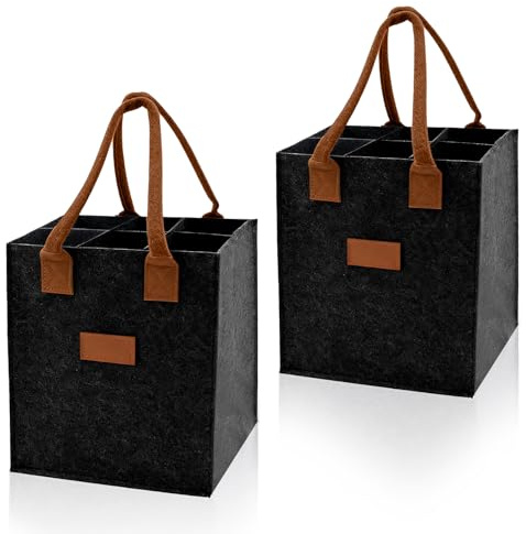 Fahibin 2 Pcs Flaschenträger für 6 Flaschen, Faltbarer Flaschenträger mit Trennwänden, Filz Flaschenkorb Männerhandtasche für Wein Bier Getränke