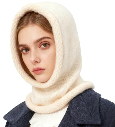 TAGVO Winter Strick Kapuzenschal Mütze Rollrand Acryl Nackenwärmer Beanie Weiche Thermische Strickmütze mit Kapuze für Damen & Herren
