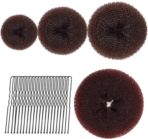 ZHUDAZHAO 4 Stück Duttkissen Set, Mini und Groß, 20 U-Form Haarspangen, Haardonut, Hair Bun Maker, Dutt Hilfe, Haar Dutt, Haar Donut, Hochsteckfrisuren Zubehör für Kinder, Mädchen, Frauen, Kaffee