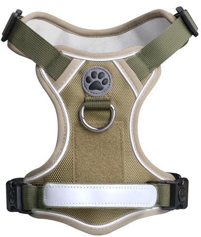 Hundegeschirr Kleine Hunde – Anti Zug Hundegeschirr Gepolstert, Reflektierend und Verstellbar Mit Griff | Sicherheitsgeschirr Hund, Geschirr Hund Gegen Ziehen & Entkommen (Olivgrün, S)