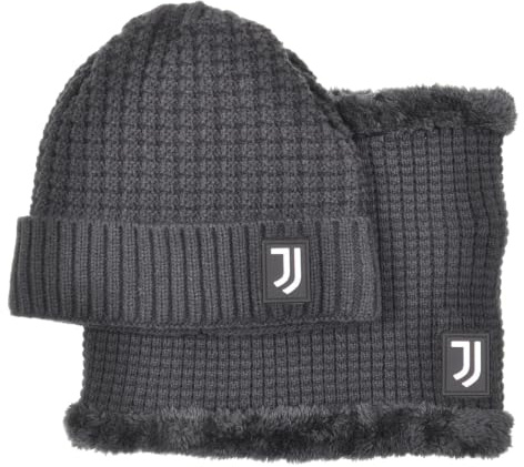 Juventus Vinterset, svart jacquard stickad mössa och halsduk med logotyp, officiella fotbollstillbehör