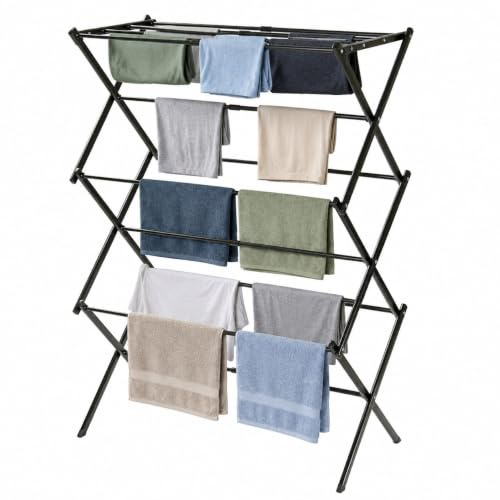Taylor & Brown 3 Tier Foldable Clothes Airer – Extendable Laundry Drying Rack with 11 Poles, Space Saving Clothes Horse for Indoor & Outdoor Use, Compact Towel Dryer Stand, Black