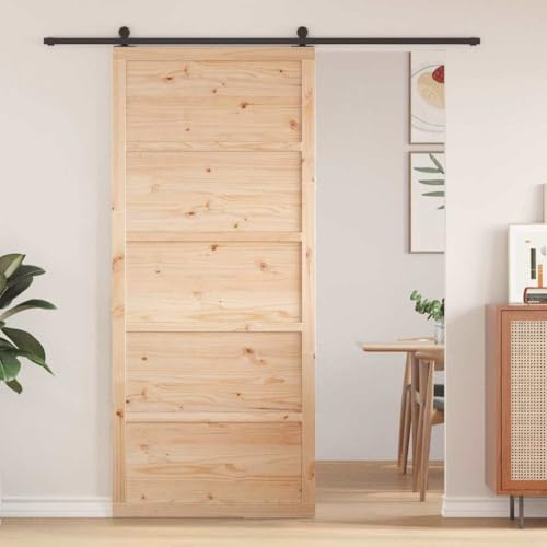 Schiebe Tür Badezimmertür,Scheunentür Natur 80 x 208 cm Massivholz Kiefer,Falttüre für Wohnzimmer,Kinderzimmer,Büros