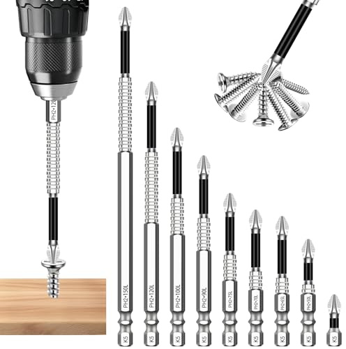 High Magnetic Screwdriver Drill Bit Set 9Pcs, Anti-Slip Shockproof Driver Bits, Strong Durable Precision Screwdriver Bits for Electric Drill and Driver Tools, Contain 25 50 65 70 75 90 100 120 150mm