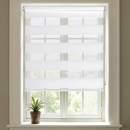 Day and Night Blinds No Drill Zebra Roller Stick on Blind for Windows | No Drilling,Easy Fit,Temporary Door Window Cover for Bedroom Kitchen Bathroom,No Screw,Self Adhesive,Easy Fit,No Tool