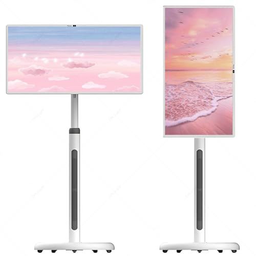 Televisore Touch Screen con Ruote e Batteria Integrata, Smart Monitor da 32 Pollici, Android 13, Touch 10 Punti per Intrattenimento, per Donne e Mamme