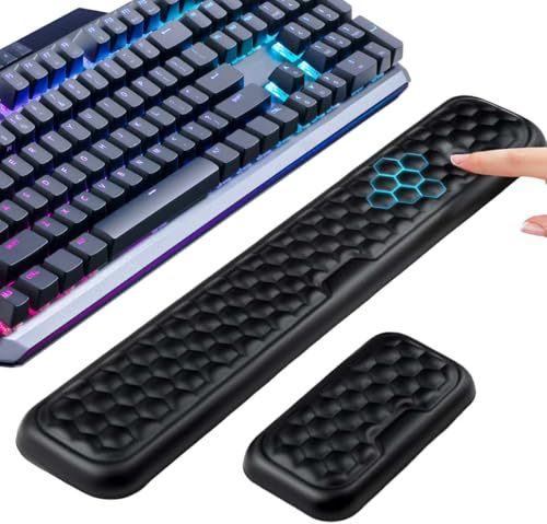 JRYXDS Reposamuñecas Teclado Juego De 2 Reposamuñecas Ergonomicas De Espuma Viscoelástica Para Teclado Y Mouse, Para Oficina, Gaming - Negro