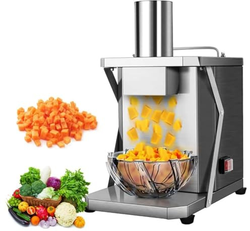 Cortador eléctrico de verduras comercial de 200 W, procesador de alimentos automático con hoja de 10 mm, picador de verduras de acero inoxidable para cebollas, patatas, zanahorias, frutas