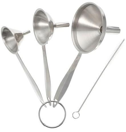 Generic Stainless Steel Mini Funnel Set 3pcs Oil Transferring Wine Dispensing Funnels with Cleaning Brush for Home and Kitchen Bottle Filling