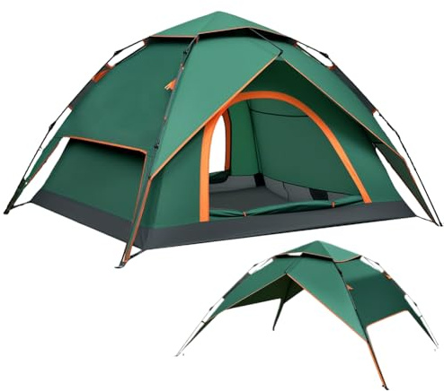 Zelt 2-4 Personen Campingzelt Pop Up - 40s Automatik Schnellaufbau 2/3 Mann Zelte Wasserdicht 3500mm & Winddicht, Doppelwand Kuppelzelt mit Regenschutz, Wurfzelt Zelt für Camping, Trekking & Wandern