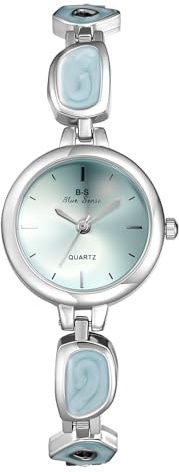 JewelryWe Damenuhr Kleine Armbanduhr mit Emaille Analog Quarzuhr Damen Schmales Edelstahlarmband Armkette Elegante Modische Uhr mit Sonnenstrahl‑Zifferblatt