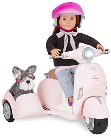Our Generation OG Ride Along Scooter – Toy Scooter with Detachable Side Car for 18-inch Dolls – Includes Riders Helmet