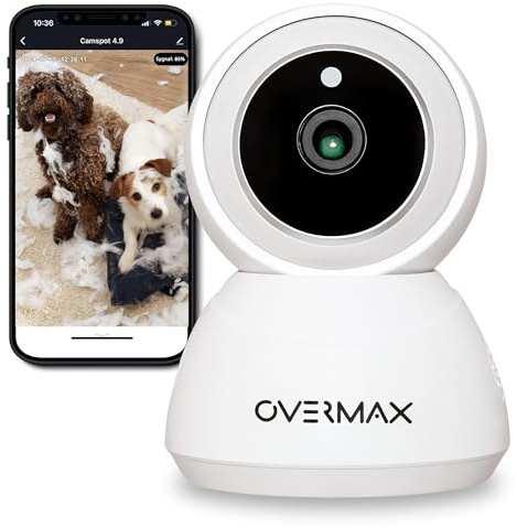 Overmax Caméra sans Fil Camspot 3.7 WiFi IP Enregistrement de Surveillance Full HD Mode Nuit Auto Tracking Microphone et Haut-Parleur Smart Device Google Home Amazon Alexa