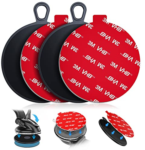 Adhesive Sticky Pad Mounting Disk: 2Pcs 75mm Dashboard Disc & 2Pcs 70mm Double Sided Replacement Tape for Phone Mount Windshield Window - High Bond Dash Plate for Vacuum Car Holder Suction GPS Camera