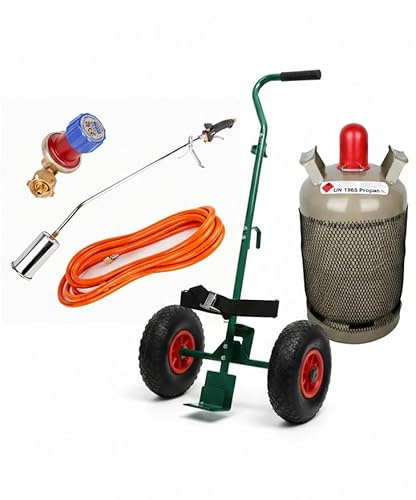Unkrautbrenner mit Flaschenwagen Regler Schlauch 11 kg Gasflasche (leer/ungefüllt) Abflammgerät Unkrautvernichter Gasbrenner