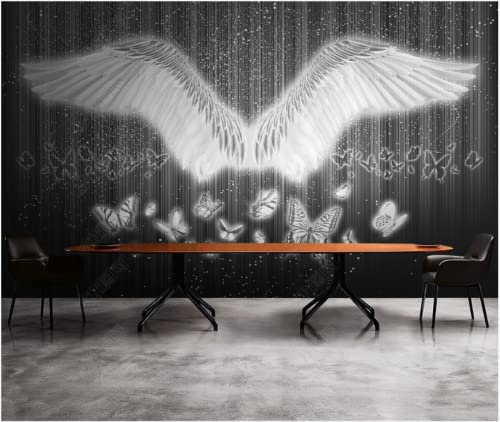 Wesmilewallpapaer Fototapete 3D Tapete 350x245cm Schwarz Und Weiß Schön Schmetterling Kunst Feder Engel Flügel Vliestapete Wandbelag Wanddeko