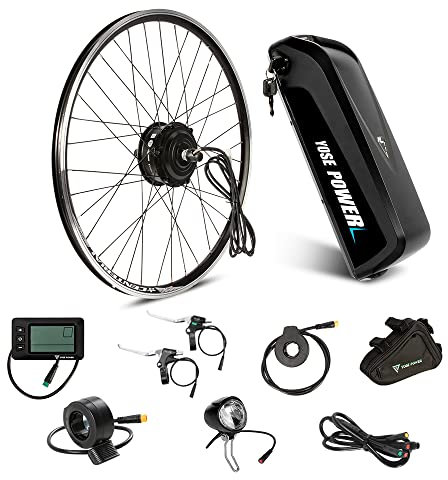 YOSE POWER 26'' ebike 36V250W Front Motor Bicycle E-Bike Hub Conversion Kit with Integrated controller Hailong Plus 36V 15.6Ah Battery DIY E-bike LCD Display