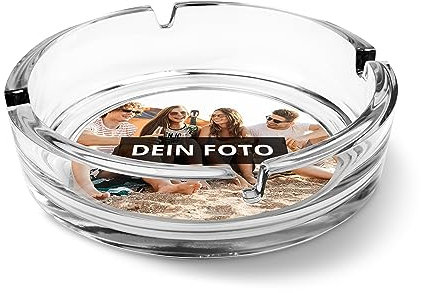 PhotoFancy® - Glas-Aschenbecher mit Foto bedrucken lassen - Aschenbecher personalisieren - zwei Größen (Groß (14,5 cm))
