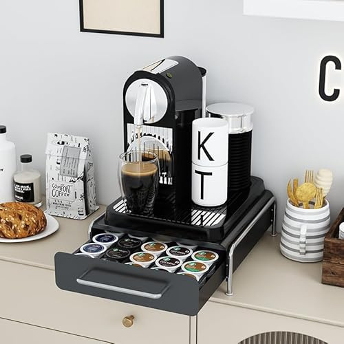Cassetto Porta Capsule - Portacapsule Compatibile con Vertuo - Contenitore 36x Capsule Macchina Espresso - Organizer e Supporto Macchine Caffè-30,5 * 31,5 * 10 cm- (36 pezzi) nero