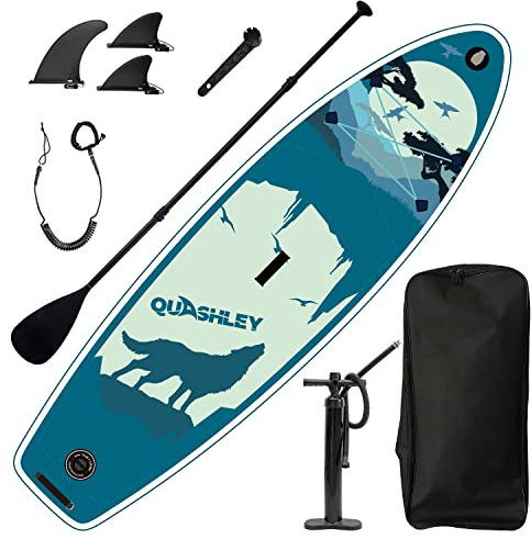 9.9'/5×33 Inflatable S U P w/Premium SUP Accessories & Backpack, Beginner Stand-Up Paddleboards, Bottom Fin for Paddling, Paddle, Leash, Surf Control, Non-Slip Deck for Youth & Adult (Grey Wolf)