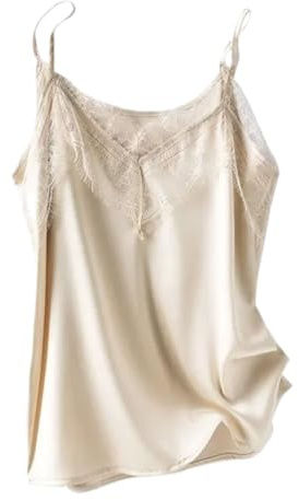 träger-tops für damen - Big Lace Silk Sling V-Ausschnitt Lace Silk Camisole Damen Base Top Seidentop Damen Camis Satin Sling Weißes Top Grünes Spitzentop,Apricot,M