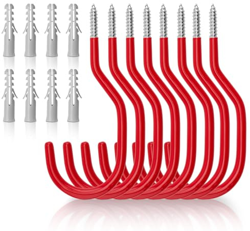 KINGLAKE Lot de 8 crochets de rangement robustes pour vélo - Crochets à visser - Crochets muraux pour garage - Revêtement en plastique - Pour suspendre les vélos