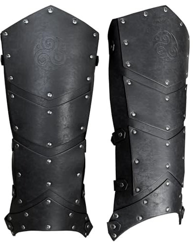Itkcozcg Socken, mittelalterliche Kunstleder-Beinschützer, Vintage-Beingamaschen mit Nieten und verstellbaren Riemen für Cosplay- und LARP-Enthusiasten, Schwarz , XS-XXL