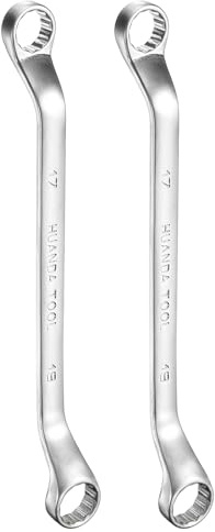 sourcing map 2pcs Offset Extra Long Box End Wrench 17 x 19 mm Metric 12 Point 45 Degree Offset Double End Box Ratcheting Wrench CR-V Polished Long Spanner Tools